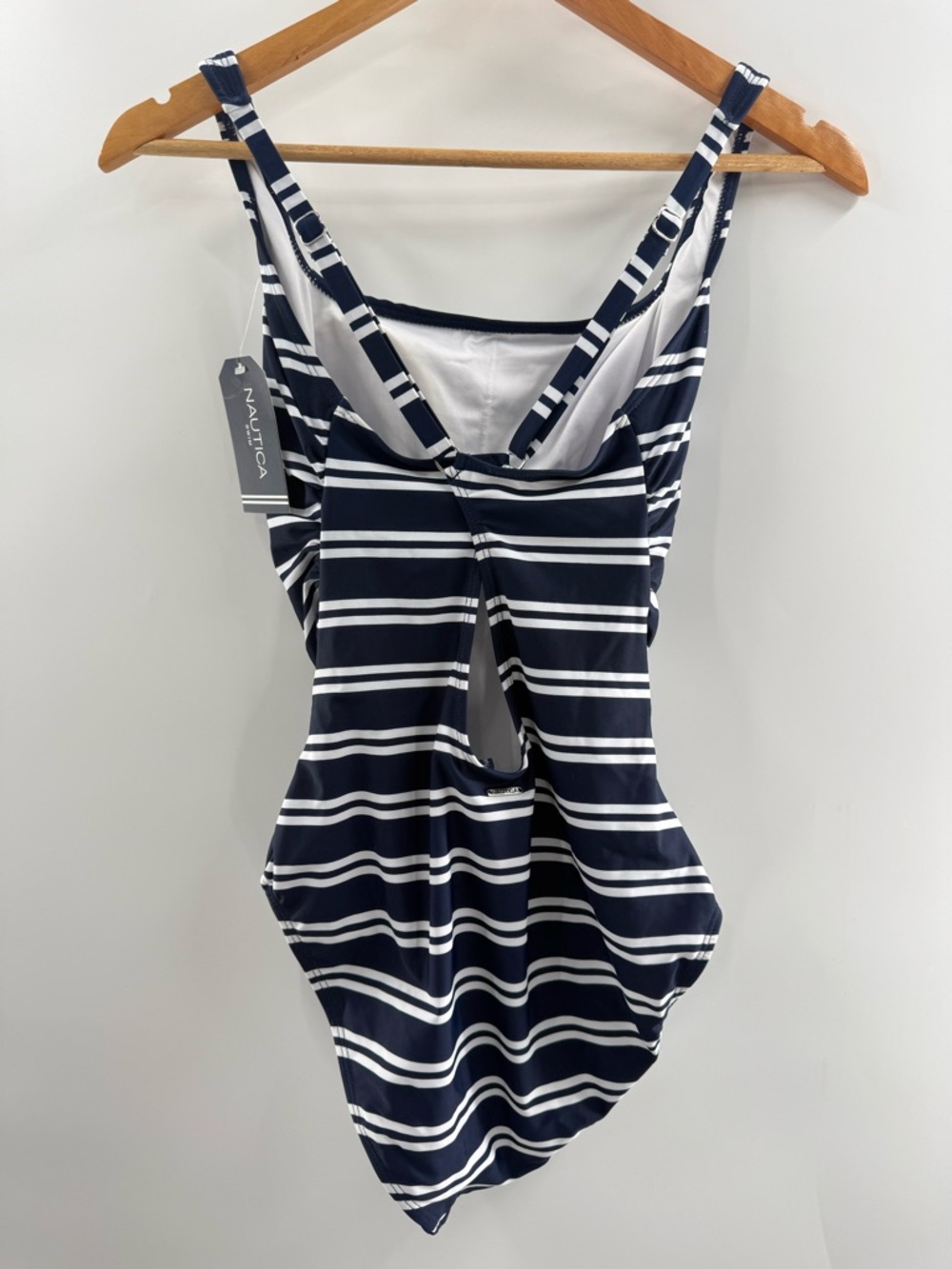 NWT Nautica Navy White Striped Nautical One Piece Cape Cod Swimsuit Size Large - Picture 9 of 14